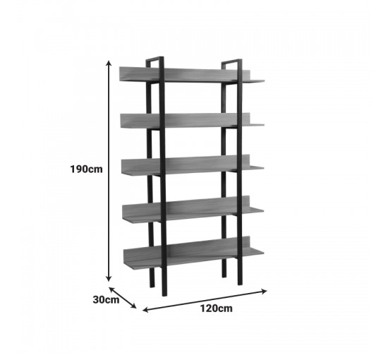 Βιβλιοθήκη Boderta σε sonoma-μαύρη απόχρωση 120x30x190εκ Υλικό: MDF MELAMINE - METAL 395-000004