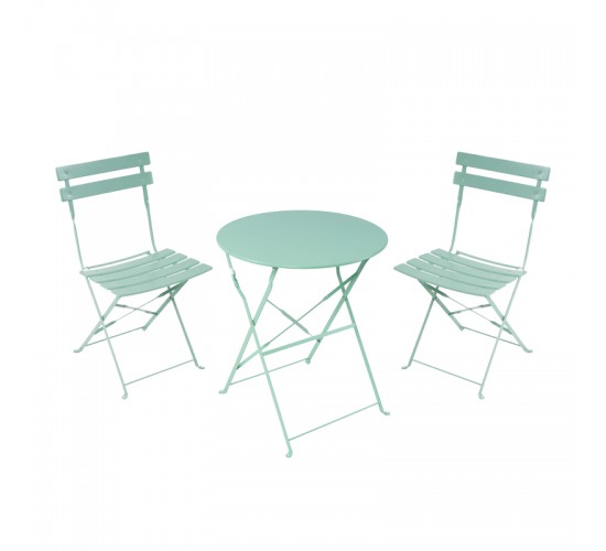 Τραπεζαρία Bistro σετ 3τεμ μεταλλική αναδιπλούμενη σε μέντα απόχρωση Φ60x71εκ Υλικό: METAL-Table top: 0.7mm - Steel Frame: W20*T4mm 400-000013