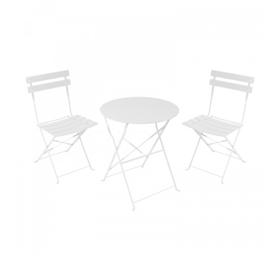 Τραπεζαρία Bistro σετ 3τεμ μεταλλική αναδιπλούμενη σε λευκή απόχρωση Φ60x71εκ Υλικό: METAL-Table top: 0.7mm - Steel Frame: W20*T4mm 400-000014