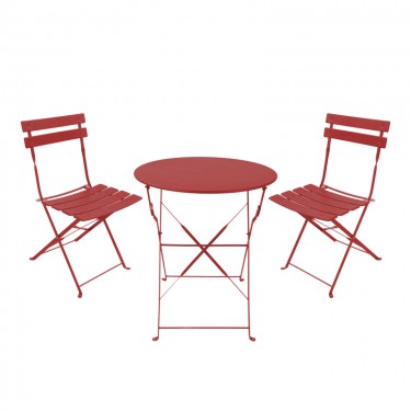 Τραπεζαρία Bistro σετ 3τεμ μεταλλική αναδιπλούμενη σε terracotta απόχρωση Φ60x71εκ Υλικό: METAL-Table top: 0.7mm - Steel Frame: W20*T4mm 400-000015