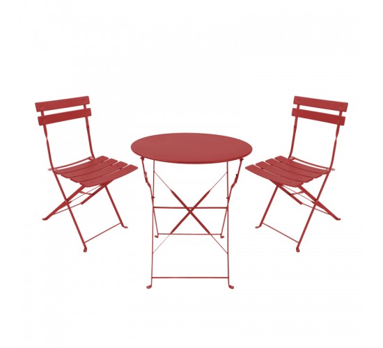 Τραπεζαρία Bistro σετ 3τεμ μεταλλική αναδιπλούμενη σε terracotta απόχρωση Φ60x71εκ Υλικό: METAL-Table top: 0.7mm - Steel Frame: W20*T4mm 400-000015