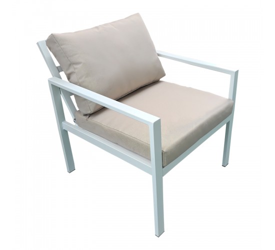 Σαλόνι Gardenly σετ 4τμχ αλουμίνιο σε λευκή απόχρωση με μπεζ μαξιλάρια Υλικό: Alu frame. Polyester 401-000002