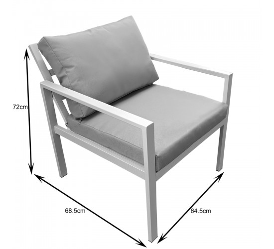 Σαλόνι Gardenly σετ 4τμχ αλουμίνιο σε λευκή απόχρωση με μπεζ μαξιλάρια Υλικό: Alu frame. Polyester 401-000002