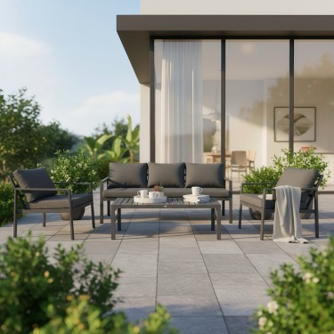 Σαλόνι Gardenly Ι σετ 4τμχ αλουμίνιο σε ανθρακί απόχρωση με ανθρακί μαξιλάρια Υλικό: Alu frame. Polyester 401-000004