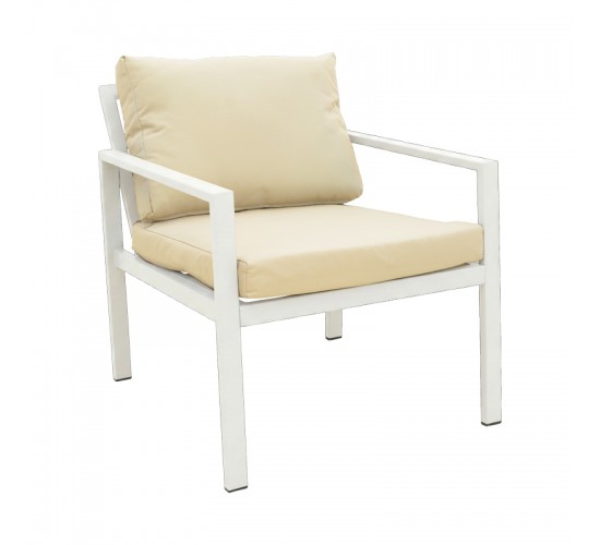 Σαλόνι Gardenly Ι σετ 4τμχ αλουμίνιο σε λευκή απόχρωση με γκρι-μπεζ μαξιλάρια Υλικό: Alu frame. Polyester 401-000005