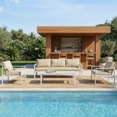 Σαλόνι Gardenly Ι σετ 4τμχ αλουμίνιο σε λευκή απόχρωση με γκρι-μπεζ μαξιλάρια Υλικό: Alu frame. Polyester 401-000005