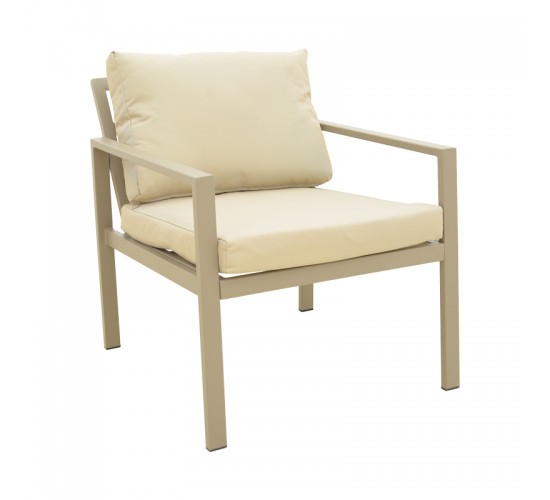 Σαλόνι Gardenly Ι σετ 4τμχ αλουμίνιο σε απόχρωση cappuccino με γκρι-μπεζ μαξιλάρια Υλικό: Alu frame. Polyester 401-000006