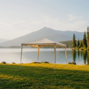 Κιόσκι Gazebo μεταλλικός σκελετός - ύφασμα μπεζ 3x3m Υλικό: Steel.polyester 401-000007