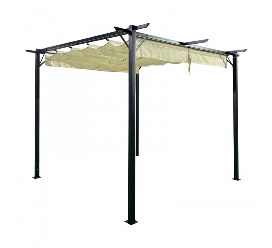 Κιόσκι κήπου ανθρακί μεταλλικός σκελετός - με συρόμενο κάλυμμα σε μπεζ απόχρωση 3x3m Υλικό: Steel.polyester 401-000009