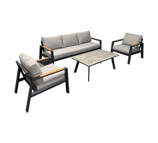 Σαλόνι κήπου Aeria 4τεμ αλουμίνιο σε ανθρακί απόχρωση - teak - ύφασμα γκρι Υλικό: ALUMINUM TUBE - TEAK - FABRIC 402-000002