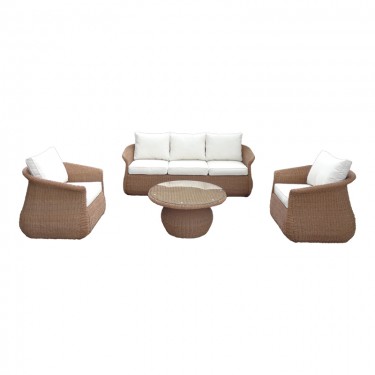 Σαλόνι κήπου Tropicana 4τεμ pe rattan σε καφέ απόχρωση - ύφασμα μπεζ Υλικό: Twist wicker rattan - Foam D20 - Olefin Fabric 403-000002