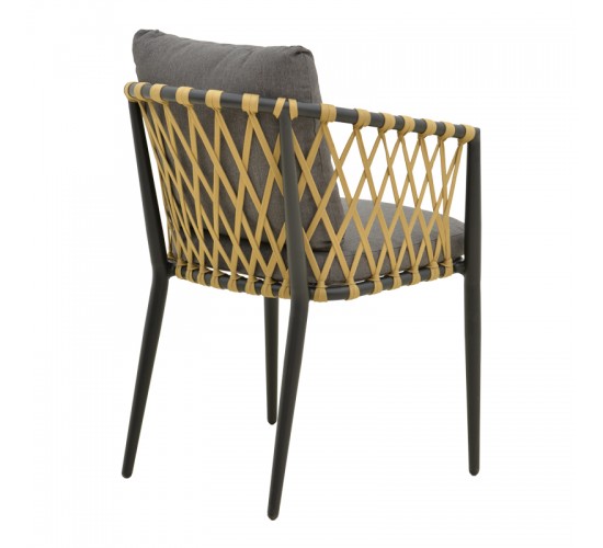 Πολυθρόνα Peluxe αλουμίνιο ανθρακί-pe σχοινί φυσικό-μαξιλάρια γκρι 57x60x78εκ Υλικό: Alum size:Ø25/Ø19*1.1mm. Rope SIZE:15*4MM 404-000001