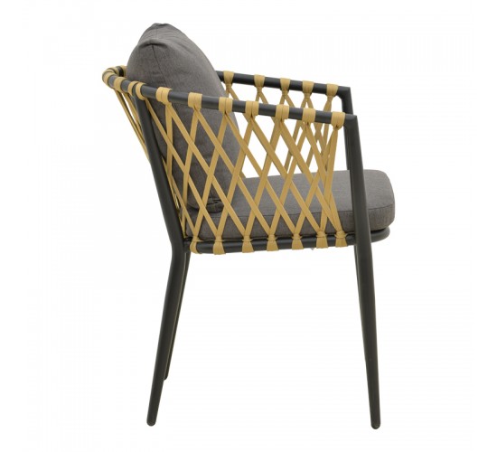 Πολυθρόνα Peluxe αλουμίνιο ανθρακί-pe σχοινί φυσικό-μαξιλάρια γκρι 57x60x78εκ Υλικό: Alum size:Ø25/Ø19*1.1mm. Rope SIZE:15*4MM 404-000001