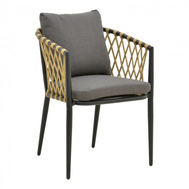 Πολυθρόνα Peluxe αλουμίνιο ανθρακί-pe σχοινί φυσικό-μαξιλάρια γκρι 54x62x84εκ Υλικό: Alum size:Ø25/Ø19*1.1mm. Rope SIZE:15*4MM 404-000001