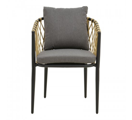 Πολυθρόνα Peluxe αλουμίνιο ανθρακί-pe σχοινί φυσικό-μαξιλάρια γκρι 57x60x78εκ Υλικό: Alum size:Ø25/Ø19*1.1mm. Rope SIZE:15*4MM 404-000001