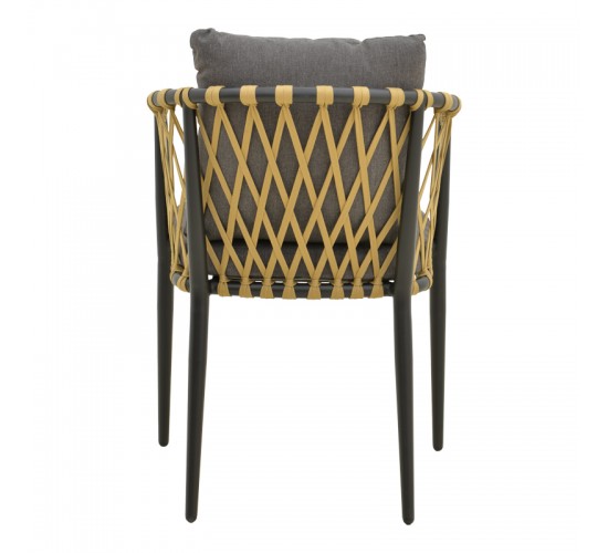 Πολυθρόνα Peluxe αλουμίνιο ανθρακί-pe σχοινί φυσικό-μαξιλάρια γκρι 57x60x78εκ Υλικό: Alum size:Ø25/Ø19*1.1mm. Rope SIZE:15*4MM 404-000001