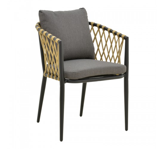 Πολυθρόνα Peluxe αλουμίνιο ανθρακί-pe σχοινί φυσικό-μαξιλάρια γκρι 57x60x78εκ Υλικό: Alum size:Ø25/Ø19*1.1mm. Rope SIZE:15*4MM 404-000001