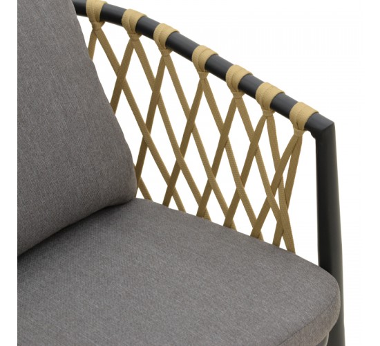 Πολυθρόνα Peluxe αλουμίνιο ανθρακί-pe σχοινί φυσικό-μαξιλάρια γκρι 57x60x78εκ Υλικό: Alum size:Ø25/Ø19*1.1mm. Rope SIZE:15*4MM 404-000001