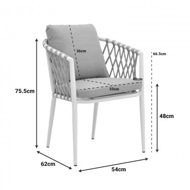 Πολυθρόνα Peluxe αλουμίνιο λευκό-pe σχοινί φυσικό-μαξιλάρια μπεζ 54x62x75,5εκ Υλικό: Alum size:Ø25/Ø19*1.1mm. Rope SIZE:15*4MM 404-000002