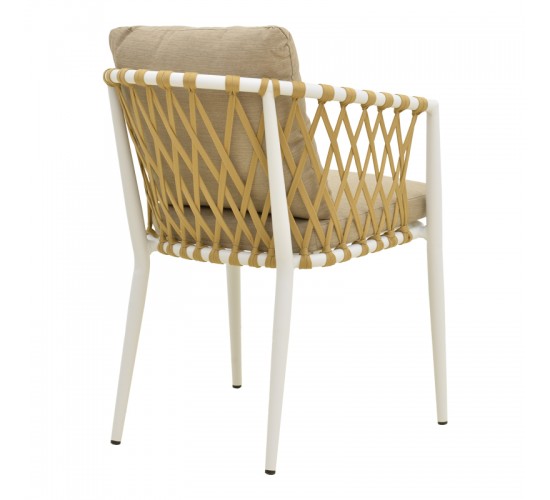 Πολυθρόνα Peluxe αλουμίνιο λευκό-pe σχοινί φυσικό-μαξιλάρια μπεζ 57x60x78εκ Υλικό: Alum size:Ø25/Ø19*1.1mm. Rope SIZE:15*4MM 404-000002