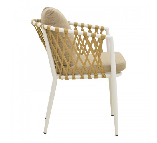 Πολυθρόνα Peluxe αλουμίνιο λευκό-pe σχοινί φυσικό-μαξιλάρια μπεζ 57x60x78εκ Υλικό: Alum size:Ø25/Ø19*1.1mm. Rope SIZE:15*4MM 404-000002