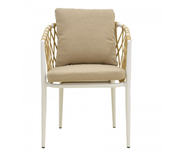 Πολυθρόνα Peluxe αλουμίνιο λευκό-pe σχοινί φυσικό-μαξιλάρια μπεζ 57x60x78εκ Υλικό: Alum size:Ø25/Ø19*1.1mm. Rope SIZE:15*4MM 404-000002