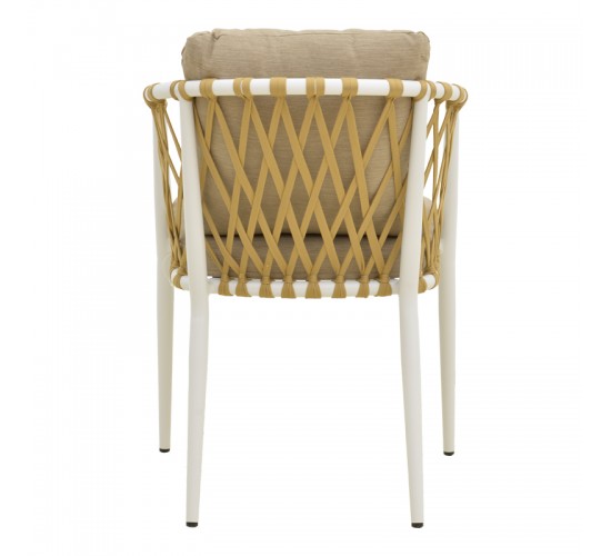 Πολυθρόνα Peluxe αλουμίνιο λευκό-pe σχοινί φυσικό-μαξιλάρια μπεζ 57x60x78εκ Υλικό: Alum size:Ø25/Ø19*1.1mm. Rope SIZE:15*4MM 404-000002