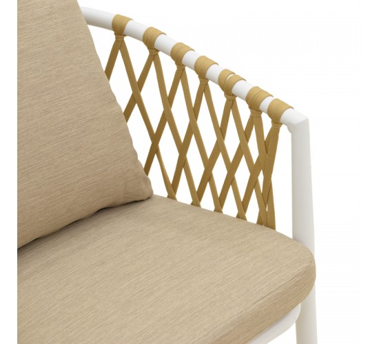 Πολυθρόνα Peluxe αλουμίνιο λευκό-pe σχοινί φυσικό-μαξιλάρια μπεζ 57x60x78εκ Υλικό: Alum size:Ø25/Ø19*1.1mm. Rope SIZE:15*4MM 404-000002