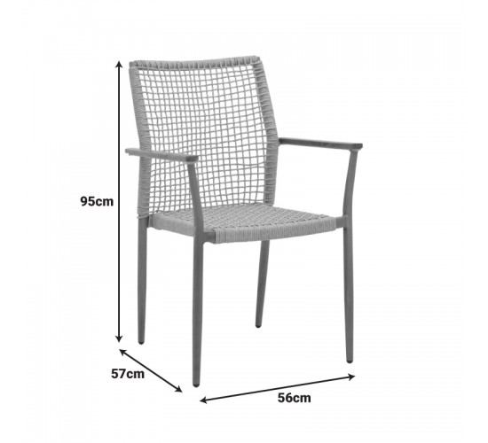 Πολυθρόνα Solana στοιβαζόμενη- teak ξύλο- αλουμίνιο σε καφέ-pe σχοινί σε φυσική απόχρωση 56x57x95εκ Υλικό: TEAK WOOD-Alum size:Ø25/Ø19*1.2mm. Rope SIZE:Ø5MM 404-000003