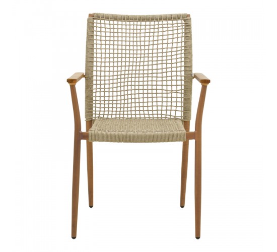 Πολυθρόνα Solana στοιβαζόμενη- teak ξύλο- αλουμίνιο σε καφέ-pe σχοινί σε φυσική απόχρωση 56x57x95εκ Υλικό: TEAK WOOD-Alum size:Ø25/Ø19*1.2mm. Rope SIZE:Ø5MM 404-000003