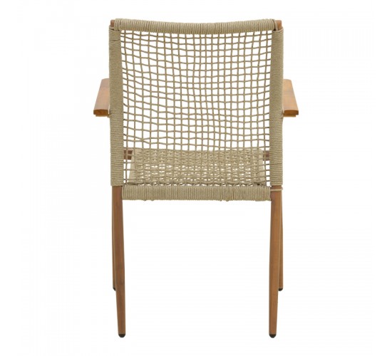 Πολυθρόνα Solana στοιβαζόμενη- teak ξύλο- αλουμίνιο σε καφέ-pe σχοινί σε φυσική απόχρωση 56x57x95εκ Υλικό: TEAK WOOD-Alum size:Ø25/Ø19*1.2mm. Rope SIZE:Ø5MM 404-000003