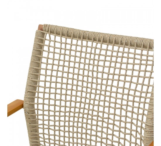 Πολυθρόνα Solana στοιβαζόμενη- teak ξύλο- αλουμίνιο σε καφέ-pe σχοινί σε φυσική απόχρωση 56x57x95εκ Υλικό: TEAK WOOD-Alum size:Ø25/Ø19*1.2mm. Rope SIZE:Ø5MM 404-000003