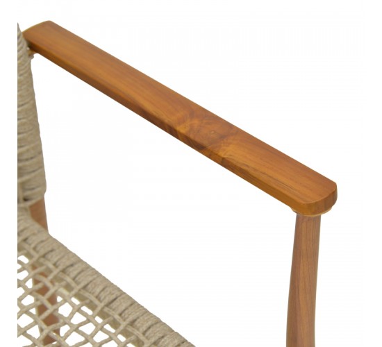 Πολυθρόνα Solana στοιβαζόμενη- teak ξύλο- αλουμίνιο σε καφέ-pe σχοινί σε φυσική απόχρωση 56x57x95εκ Υλικό: TEAK WOOD-Alum size:Ø25/Ø19*1.2mm. Rope SIZE:Ø5MM 404-000003
