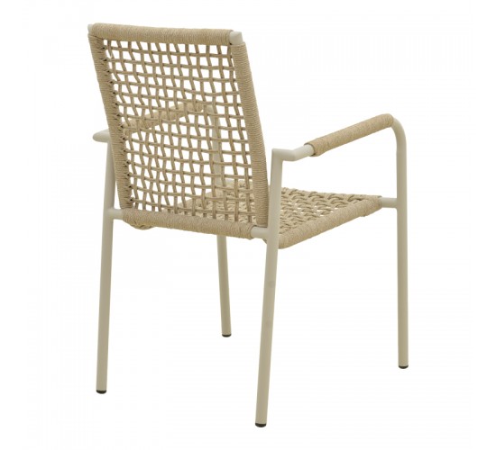 Πολυθρόνα Esence στοιβαζόμενη αλουμίνιο λευκή-pe σχοινί σε μπεζ απόχρωση 57x62x88εκ Υλικό: Alum size:Ø22*1.1mm. Rope SIZE:Ø5MM 404-000009