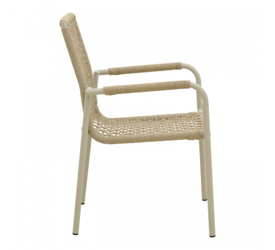 Πολυθρόνα Esence στοιβαζόμενη αλουμίνιο λευκή-pe σχοινί σε μπεζ απόχρωση 57x62x88εκ Υλικό: Alum size:Ø22*1.1mm. Rope SIZE:Ø5MM 404-000009