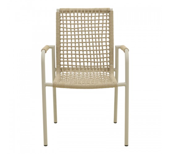 Πολυθρόνα Esence στοιβαζόμενη αλουμίνιο λευκή-pe σχοινί σε μπεζ απόχρωση 57x62x88εκ Υλικό: Alum size:Ø22*1.1mm. Rope SIZE:Ø5MM 404-000009