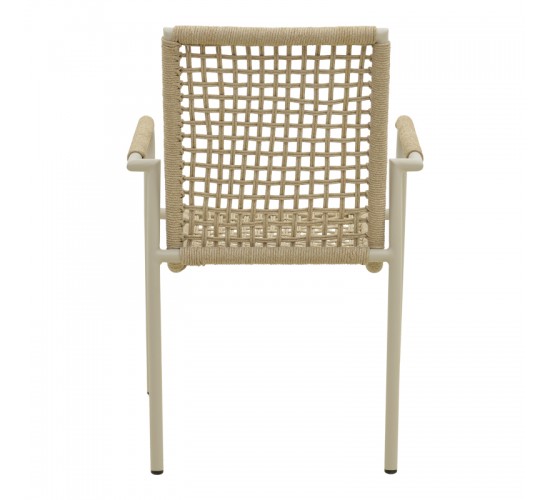 Πολυθρόνα Esence στοιβαζόμενη αλουμίνιο λευκή-pe σχοινί σε μπεζ απόχρωση 57x62x88εκ Υλικό: Alum size:Ø22*1.1mm. Rope SIZE:Ø5MM 404-000009