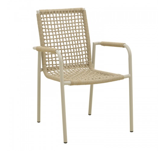 Πολυθρόνα Esence στοιβαζόμενη αλουμίνιο λευκή-pe σχοινί σε μπεζ απόχρωση 57x62x88εκ Υλικό: Alum size:Ø22*1.1mm. Rope SIZE:Ø5MM 404-000009