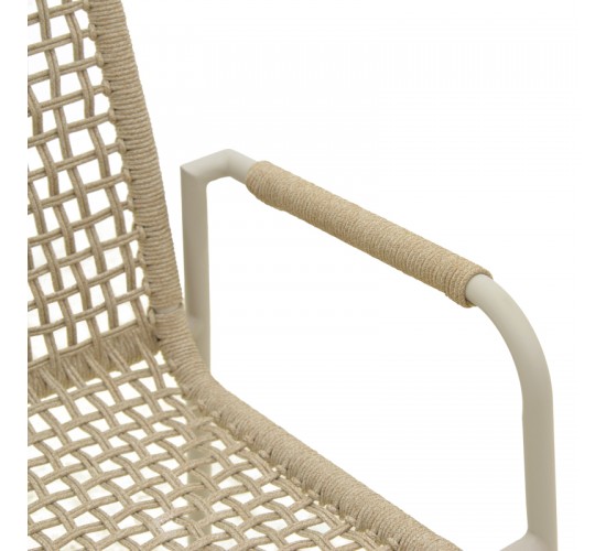 Πολυθρόνα Esence στοιβαζόμενη αλουμίνιο λευκή-pe σχοινί σε μπεζ απόχρωση 57x62x88εκ Υλικό: Alum size:Ø22*1.1mm. Rope SIZE:Ø5MM 404-000009