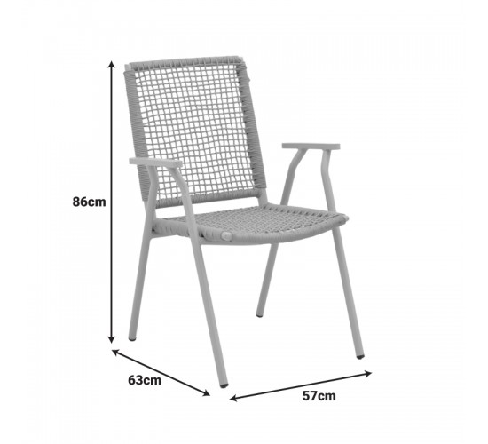 Πολυθρόνα Weave στοιβαζόμενη αλουμίνιο σε ανθρακί -pe σχοινί σε φυσική απόχρωση 57x63x86εκ Υλικό: Alum size:Ø22*1.1mm. 30*20*1.0mm Rope SIZE:Ø5MM 404-000011