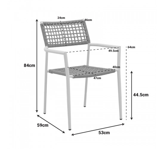 Πολυθρόνα Castal στοιβαζόμενη μέταλλο σε μαύρο -pe σχοινί σε φυσική απόχρωση 56x60x84εκ Υλικό: steel size:Ø22*1.1mm. Rope SIZE:Ø5MM 404-000012