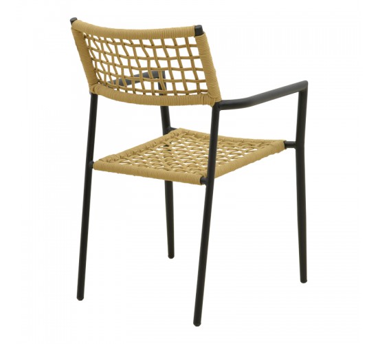 Πολυθρόνα Castal στοιβαζόμενη μέταλλο σε μαύρο -pe σχοινί σε φυσική απόχρωση 56x60x84εκ Υλικό: steel size:Ø22*1.1mm. Rope SIZE:Ø5MM 404-000012