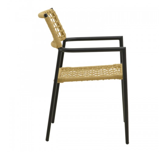 Πολυθρόνα Castal στοιβαζόμενη μέταλλο σε μαύρο -pe σχοινί σε φυσική απόχρωση 56x60x84εκ Υλικό: steel size:Ø22*1.1mm. Rope SIZE:Ø5MM 404-000012