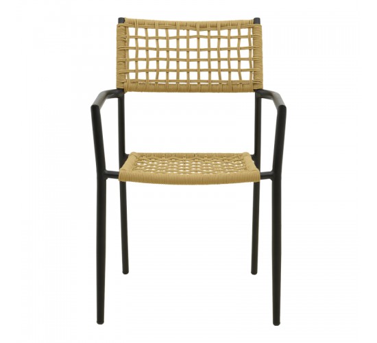 Πολυθρόνα Castal στοιβαζόμενη μέταλλο σε μαύρο -pe σχοινί σε φυσική απόχρωση 56x60x84εκ Υλικό: steel size:Ø22*1.1mm. Rope SIZE:Ø5MM 404-000012