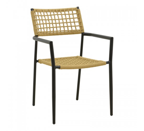 Πολυθρόνα Castal στοιβαζόμενη μέταλλο σε μαύρο -pe σχοινί σε φυσική απόχρωση 56x60x84εκ Υλικό: steel size:Ø22*1.1mm. Rope SIZE:Ø5MM 404-000012