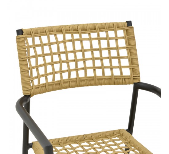 Πολυθρόνα Castal στοιβαζόμενη μέταλλο σε μαύρο -pe σχοινί σε φυσική απόχρωση 56x60x84εκ Υλικό: steel size:Ø22*1.1mm. Rope SIZE:Ø5MM 404-000012