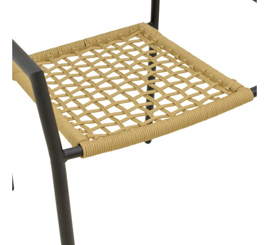 Πολυθρόνα Castal στοιβαζόμενη μέταλλο σε μαύρο -pe σχοινί σε φυσική απόχρωση 56x60x84εκ Υλικό: steel size:Ø22*1.1mm. Rope SIZE:Ø5MM 404-000012