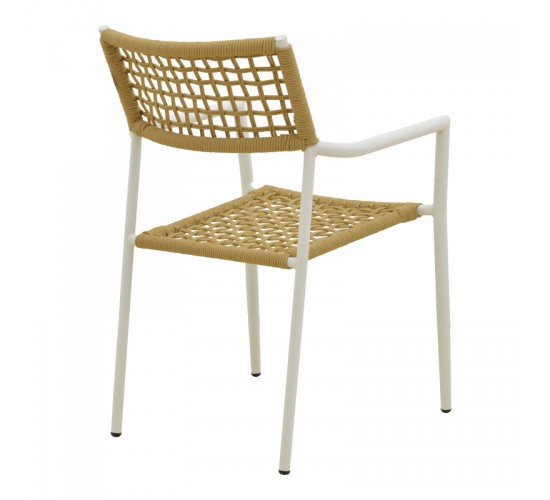 Πολυθρόνα Castal στοιβαζόμενη μέταλλο σε λευκή -pe σχοινί σε φυσική απόχρωση 56x60x84εκ Υλικό: steel size:Ø22*1.1mm. Rope SIZE:Ø5MM 404-000013