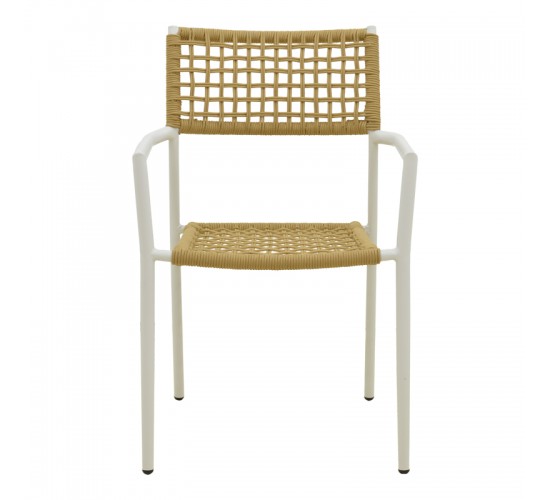 Πολυθρόνα Castal στοιβαζόμενη μέταλλο σε λευκή -pe σχοινί σε φυσική απόχρωση 56x60x84εκ Υλικό: steel size:Ø22*1.1mm. Rope SIZE:Ø5MM 404-000013