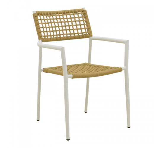 Πολυθρόνα Castal στοιβαζόμενη μέταλλο σε λευκή -pe σχοινί σε φυσική απόχρωση 56x60x84εκ Υλικό: steel size:Ø22*1.1mm. Rope SIZE:Ø5MM 404-000013